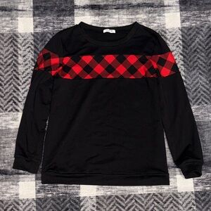 Chic Black and Red Plaid Long Sleeve Top